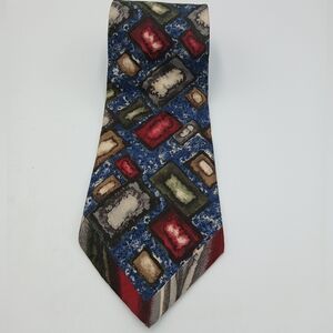 International Passport Abstract Geo-Print Blue 100% Silk Tie
